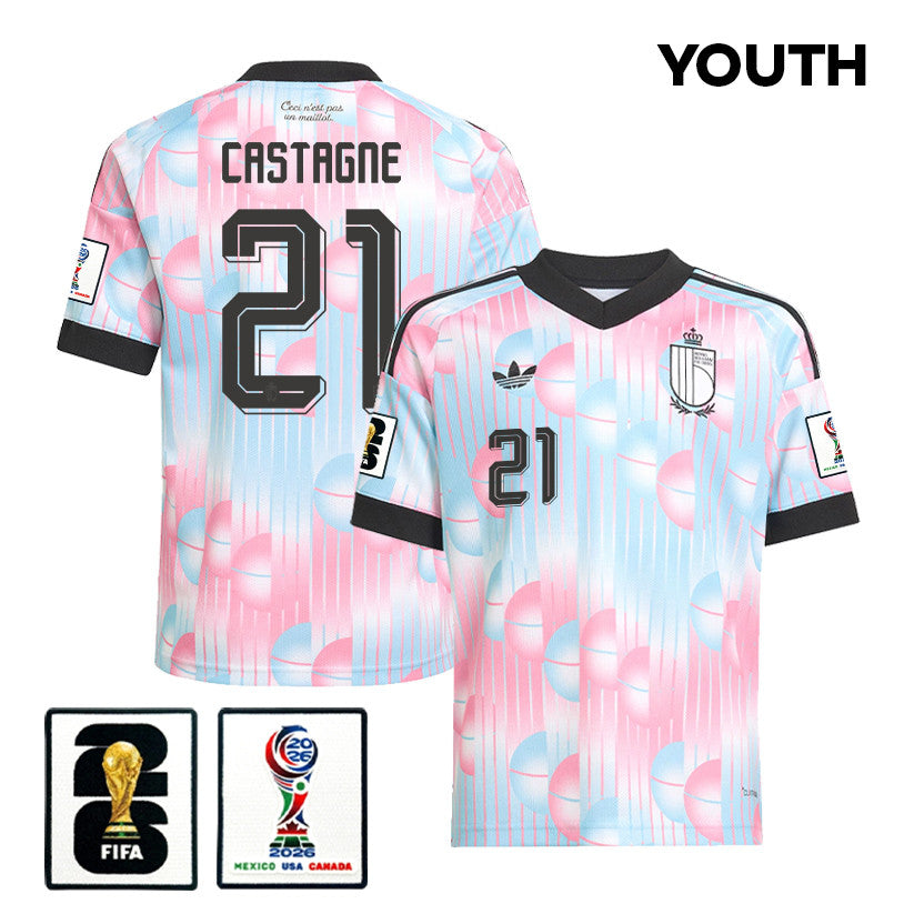 Timothy Castagne 21 Youth Belgium National Team 2026 Away Jersey - Light Blue
