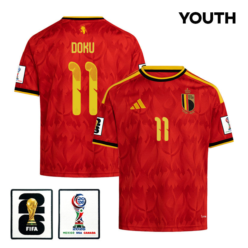 Jérémy Doku 11 Youth Belgium National Team 2026 Home Jersey - Red