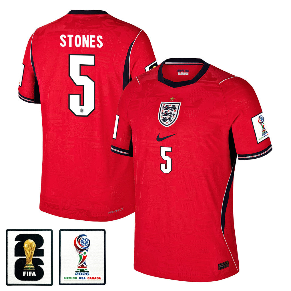 John Stones 5 England National Team 2026 Away Jersey - Red, Men