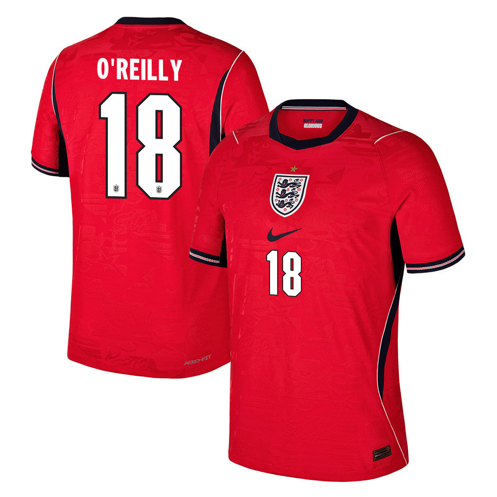 Nico O'Reilly 18 England National Team 2026 Away Jersey - Red, Men
