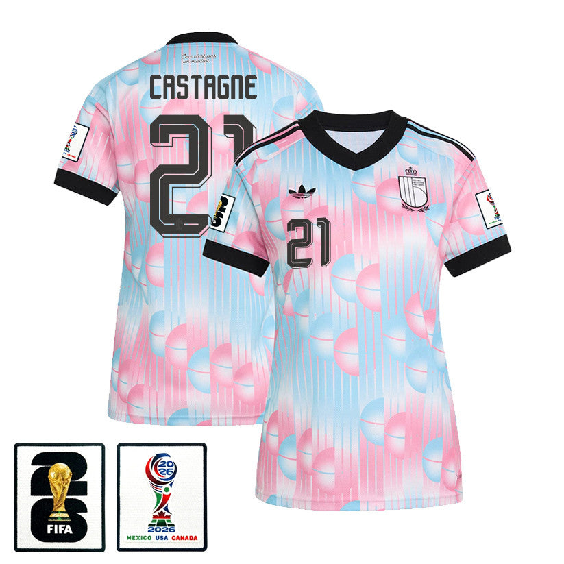 Timothy Castagne 21 Women's Belgium National Team 2026 Away Jersey - Light Blue