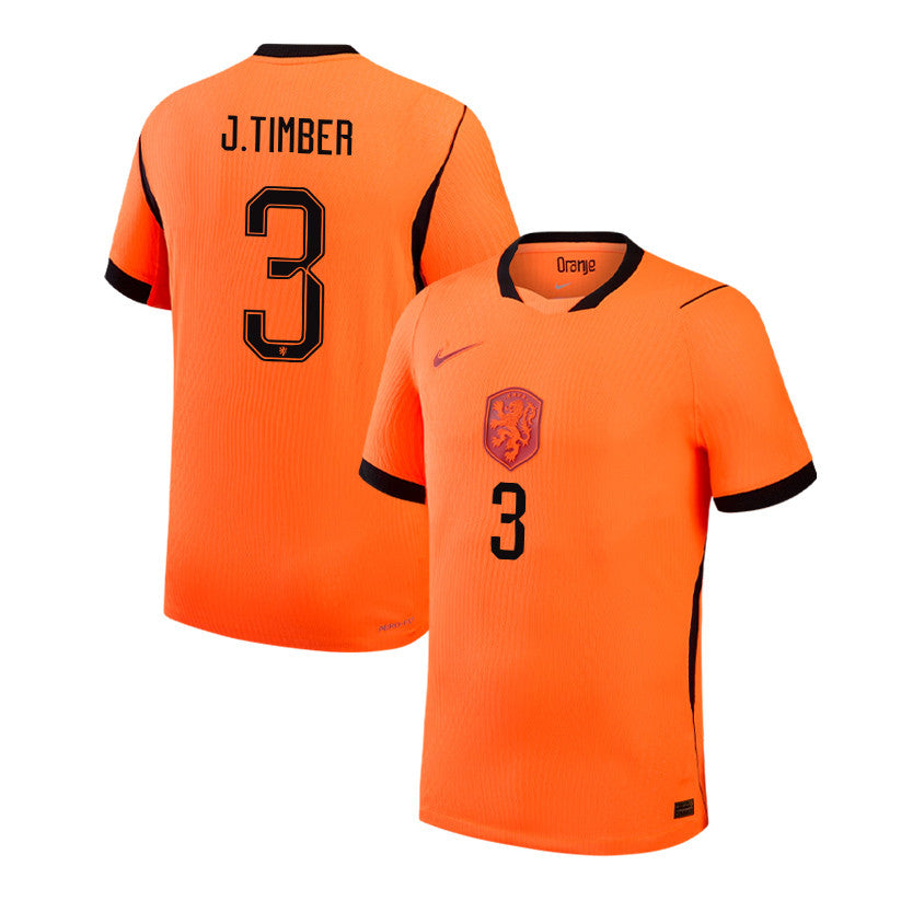 Jurriën Timber 3 Netherlands National Team 2026 Home Jersey - Orange, Men