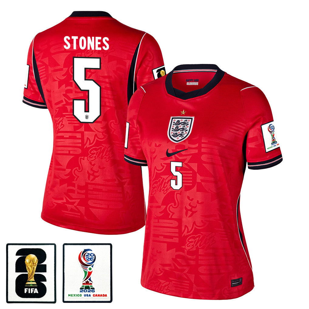 John Stones 5 Women's England National Team 2026 Away Jersey - Red