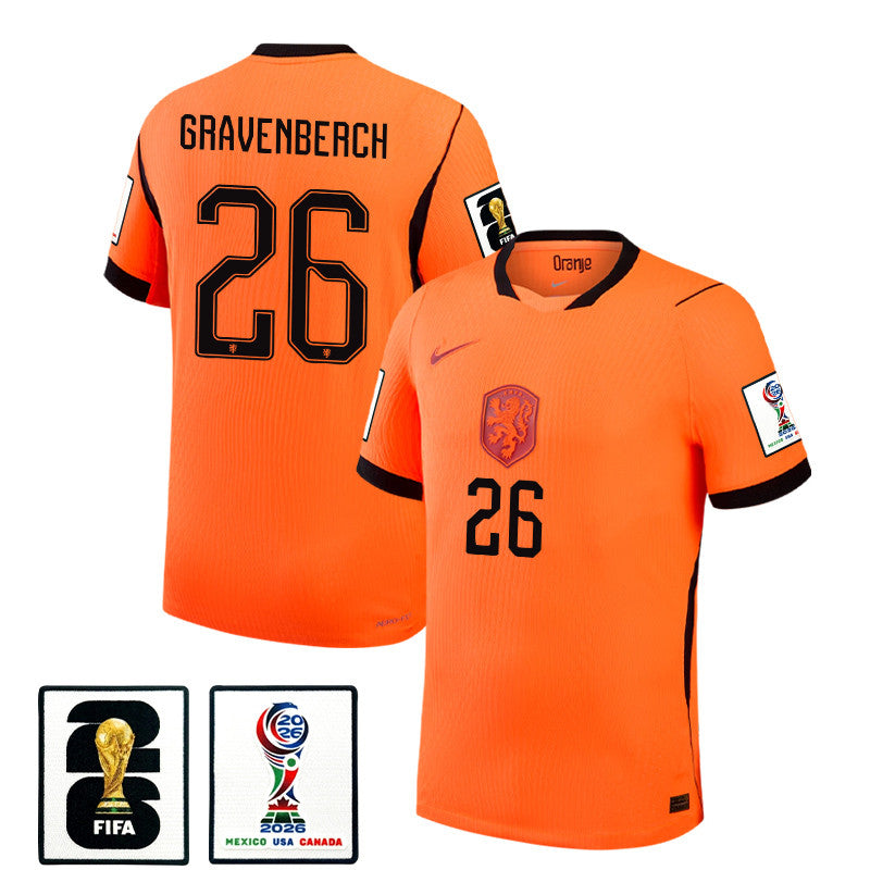 Ryan Gravenberch 26 Netherlands National Team 2026 x World Cup Patch Home Jersey - Orange, Men
