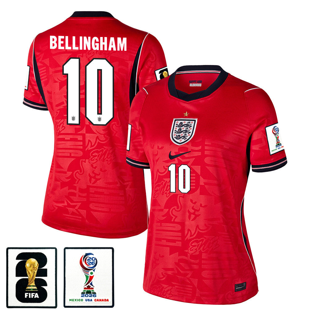 Jude Bellingham 10 Women's England National Team 2026 Away Jersey - Red