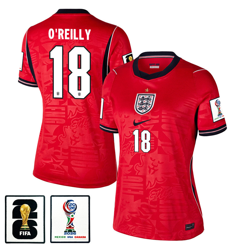 Nico O'Reilly 18 Women's England National Team 2026 Away Jersey - Red