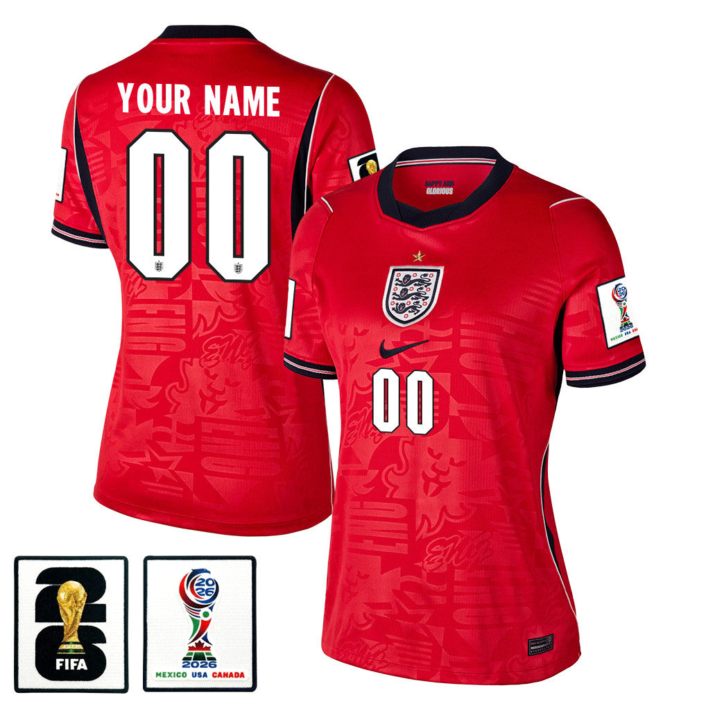England National Team 2026 Women's Away Jersey - Personalized - Red
