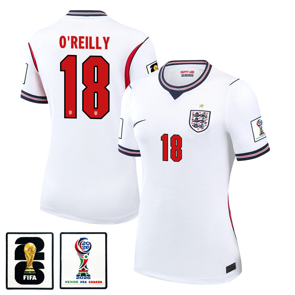 Nico O'Reilly 18 Women's England National Team 2026 Home Jersey - White