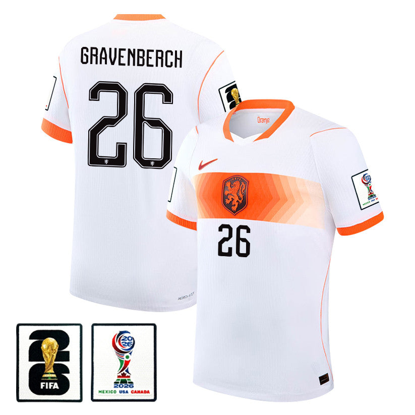 Ryan Gravenberch 26 Netherlands National Team 2026 x World Cup Patch Away Jersey - White, Men