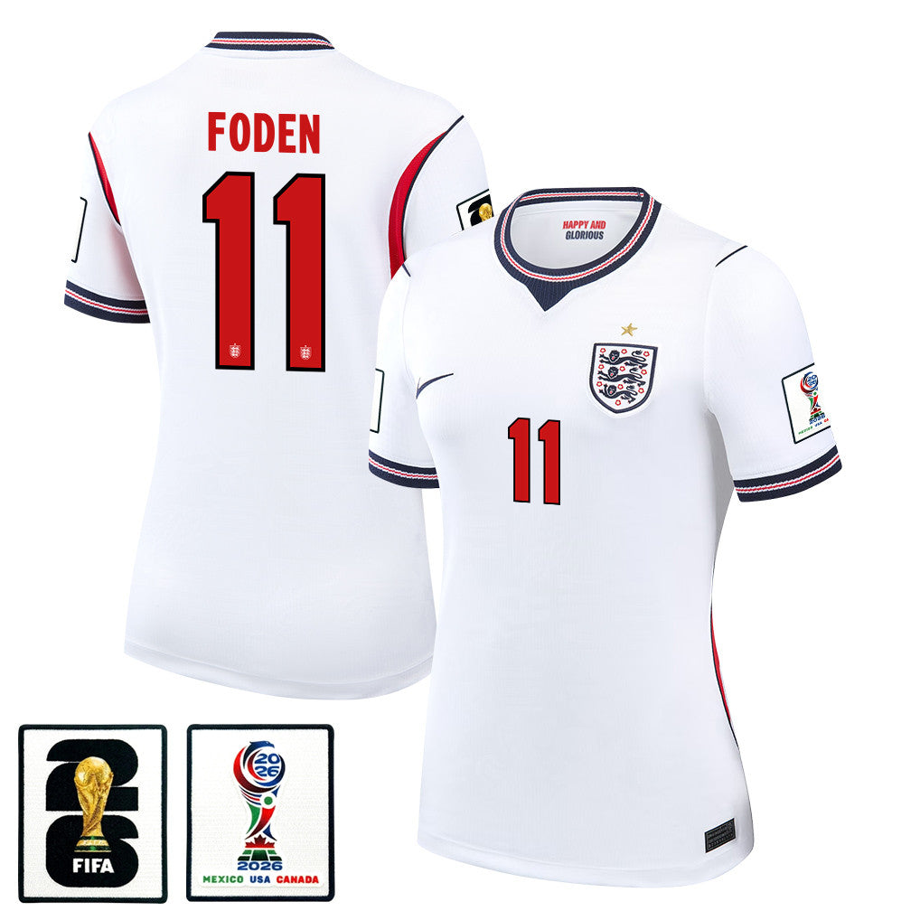Phil Foden 11 Women's England National Team 2026 Home Jersey - White