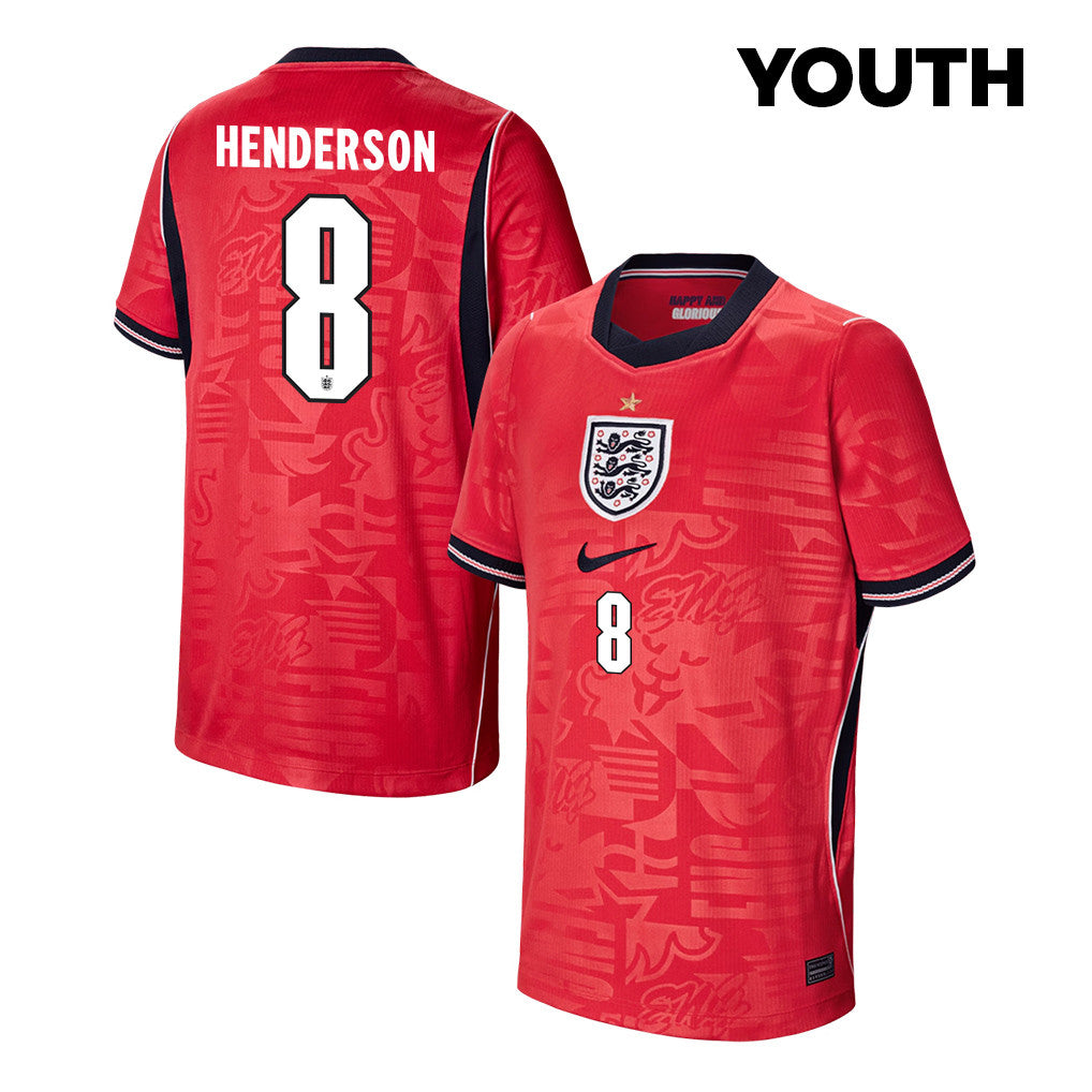 Jordan Henderson 8 Youth England National Team 2026 Away Jersey - Red