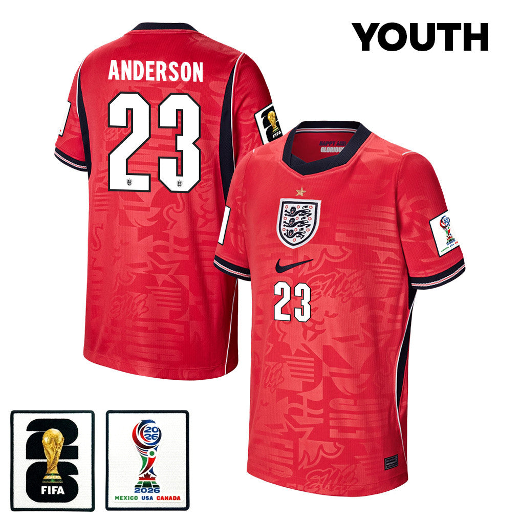 Elliot Anderson 23 Youth England National Team 2026 Away Jersey - Red