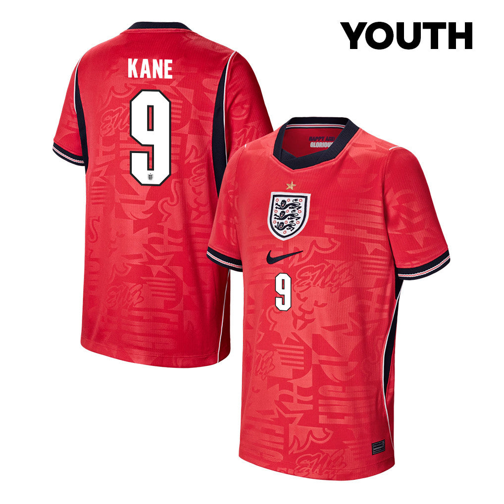 Harry Kane 9 Youth England National Team 2026 Away Jersey - Red
