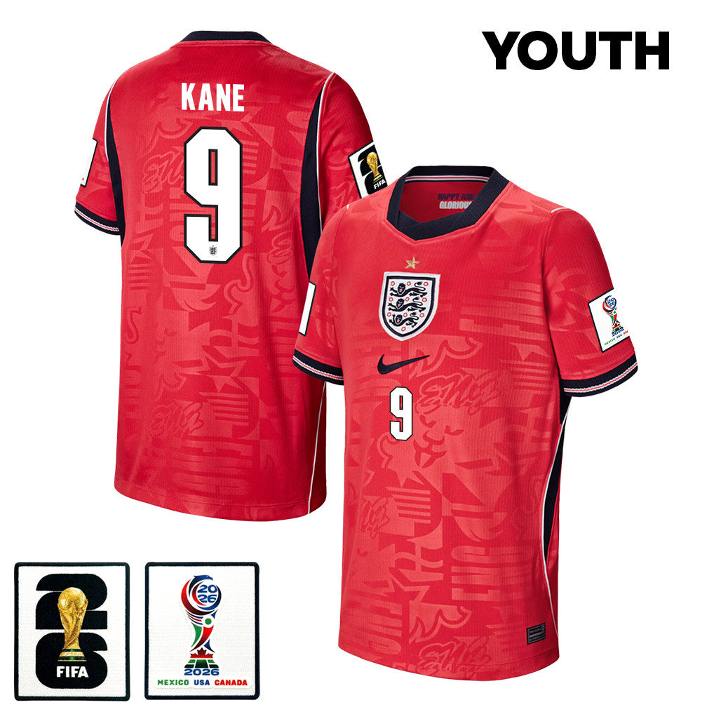 Harry Kane 9 Youth England National Team 2026 Away Jersey - Red