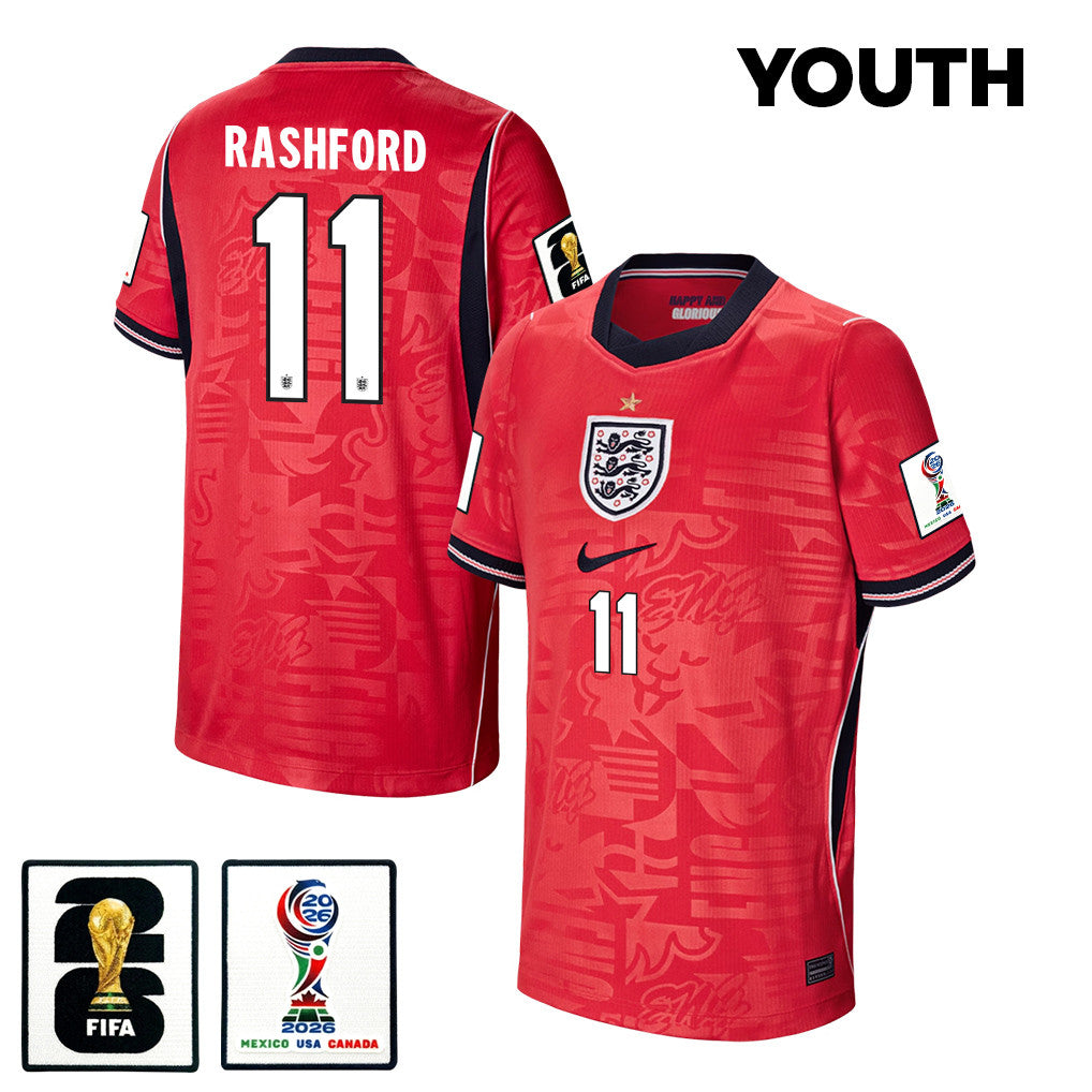 Marcus Rashford 11 Youth England National Team 2026 Away Jersey - Red