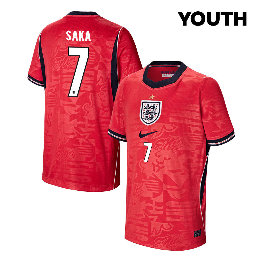 Bukayo Saka 7 Youth England National Team 2026 Away Jersey - Red