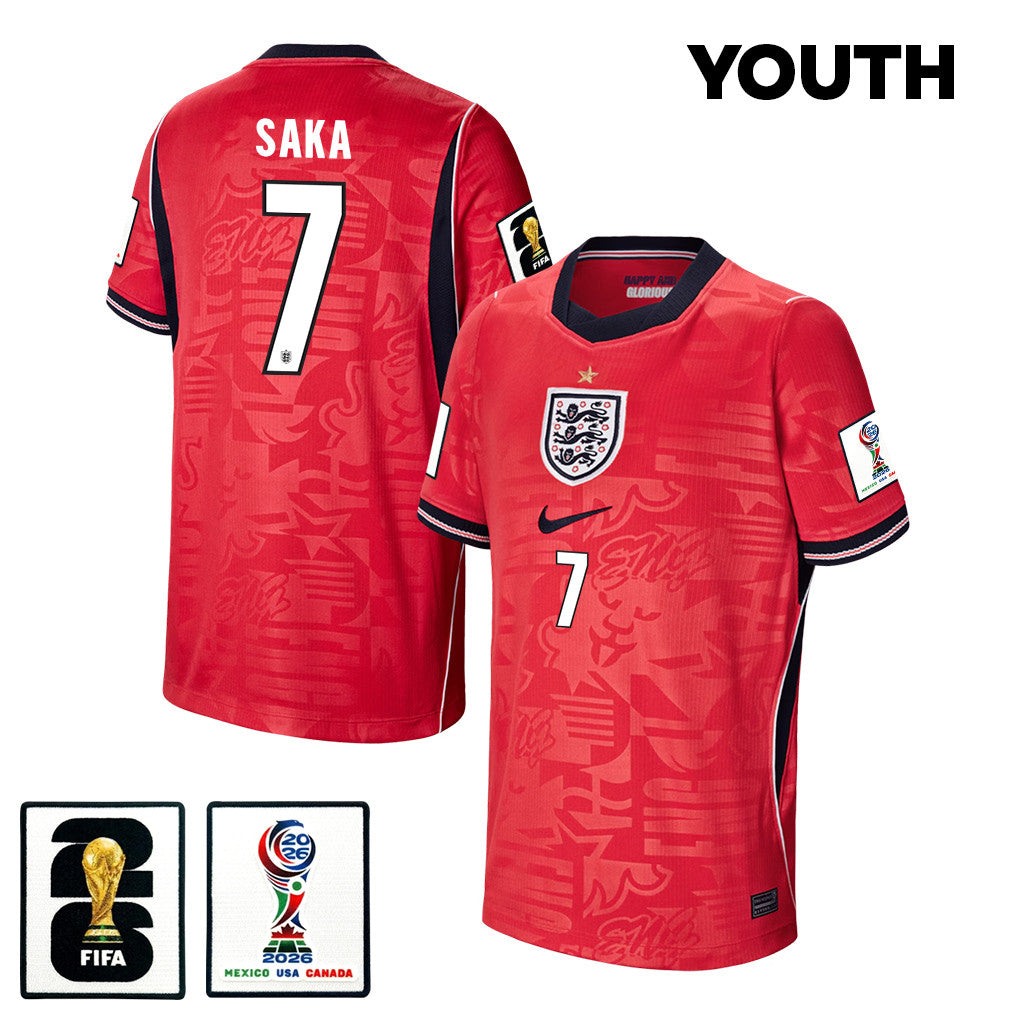Bukayo Saka 7 Youth England National Team 2026 Away Jersey - Red