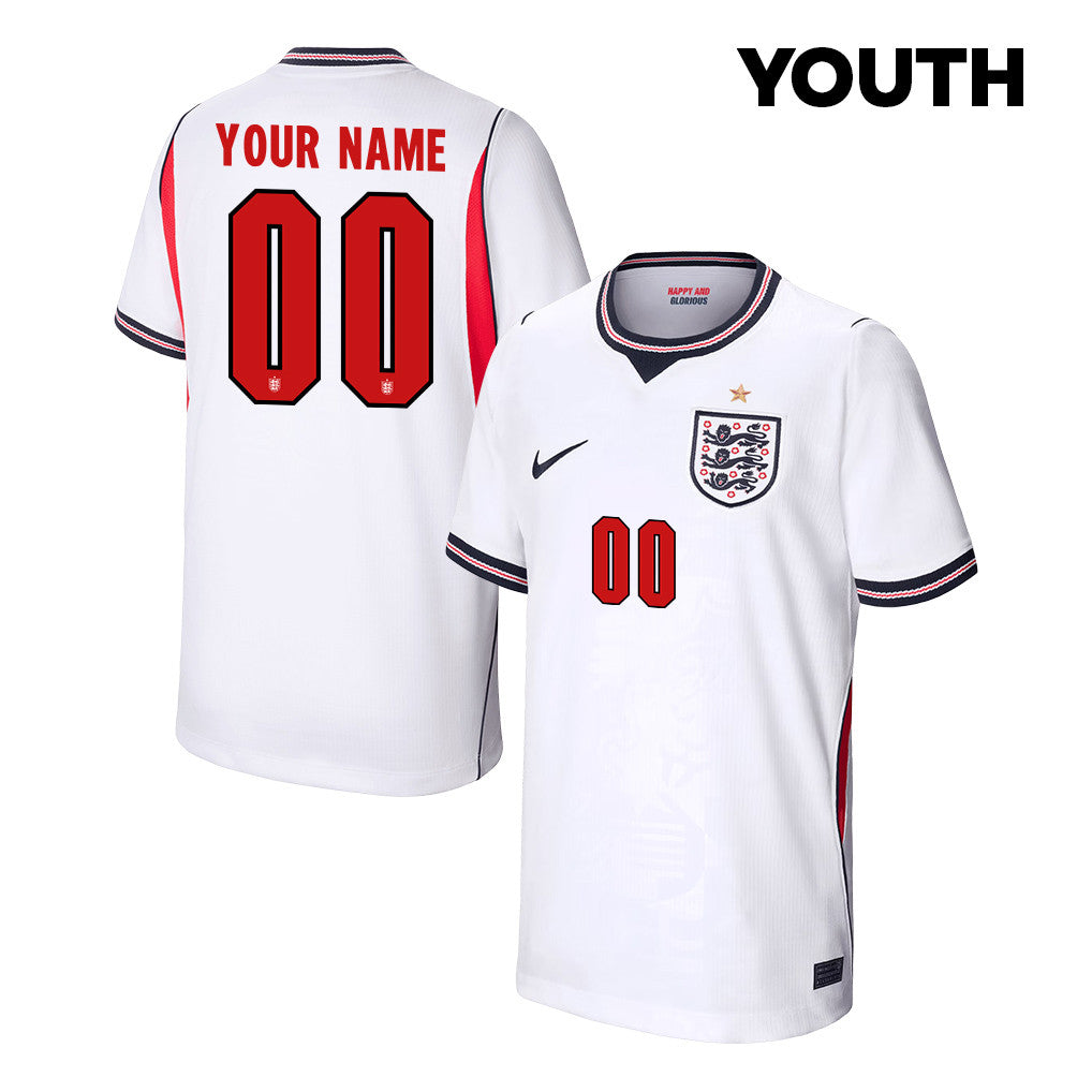 England National Team 2026 Youth Personalized Home Jersey - White