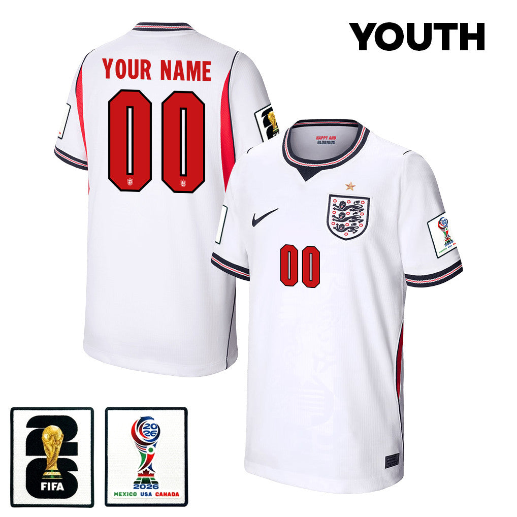 England National Team 2026 Youth Personalized Home Jersey - White