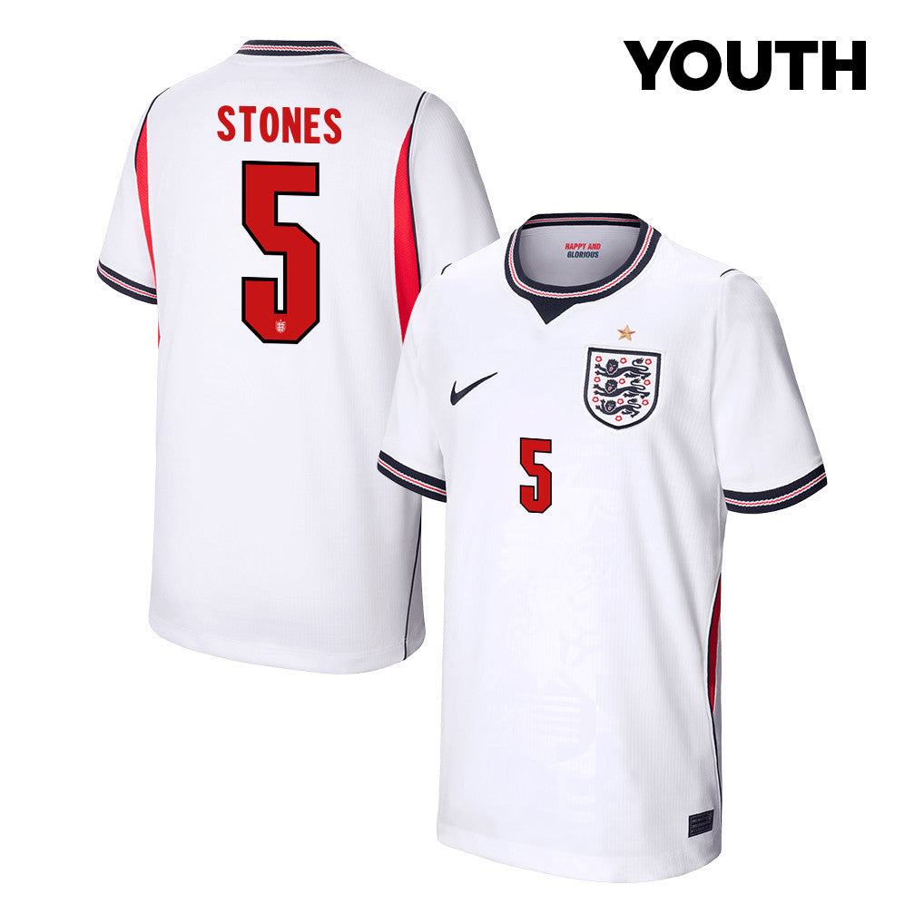 John Stones 5 Youth England National Team 2026 Home Jersey - White