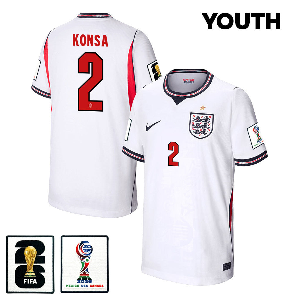 Ezri Konsa 2 Youth England National Team 2026 Home Jersey - White