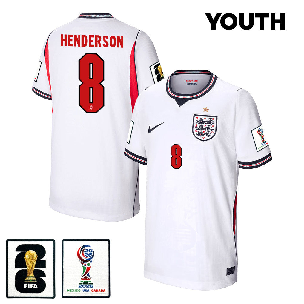 Jordan Henderson 8 Youth England National Team 2026 Home Jersey - White
