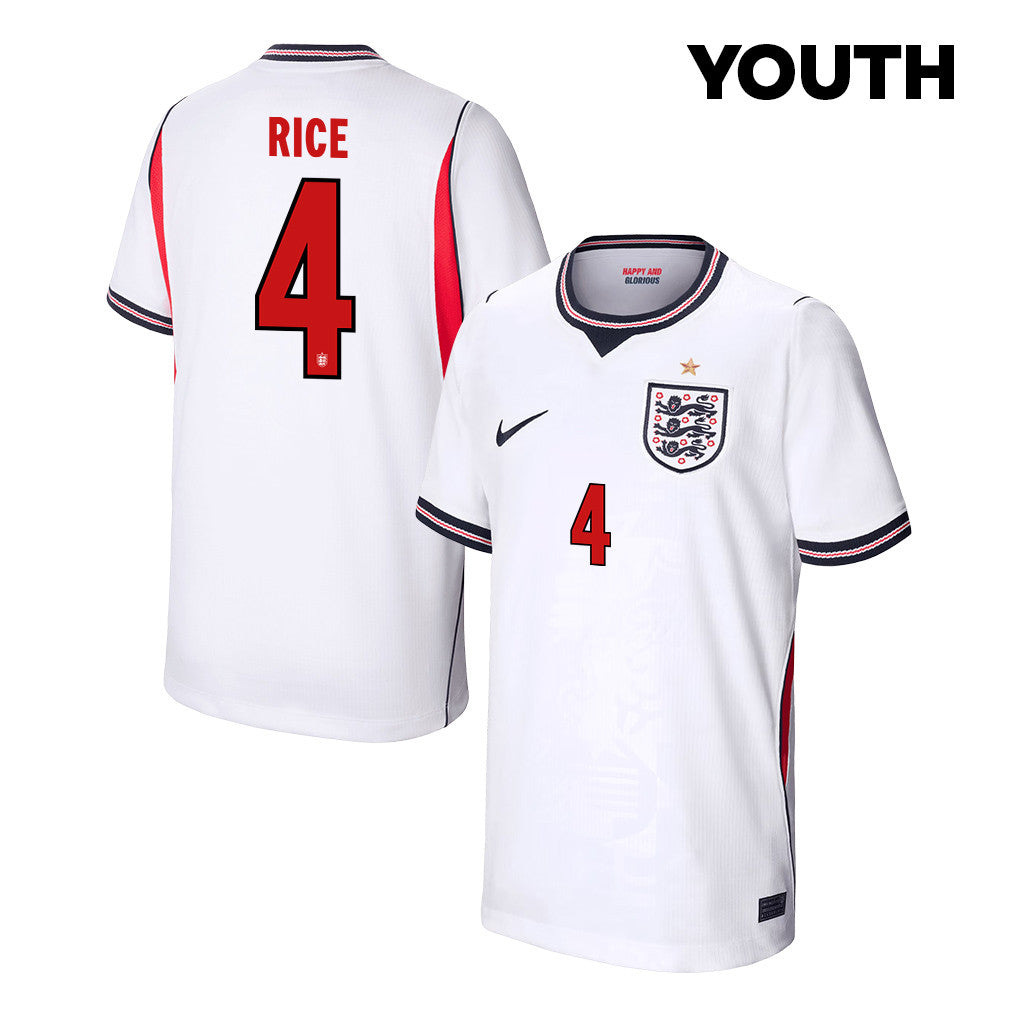 Declan Rice 4 Youth England National Team 2026 Home Jersey - White