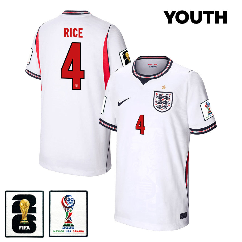 Declan Rice 4 Youth England National Team 2026 Home Jersey - White