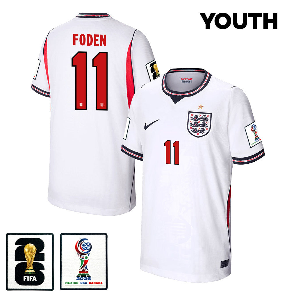 Phil Foden 11 Youth England National Team 2026 Home Jersey - White