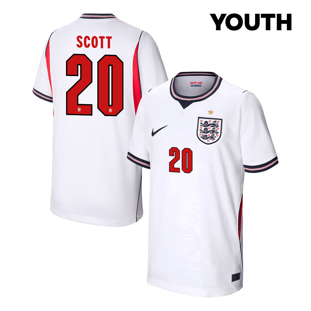 Alex Scott 20 Youth England National Team 2026 Home Jersey - White