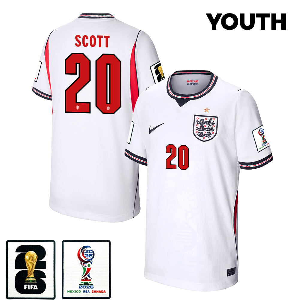 Alex Scott 20 Youth England National Team 2026 Home Jersey - White