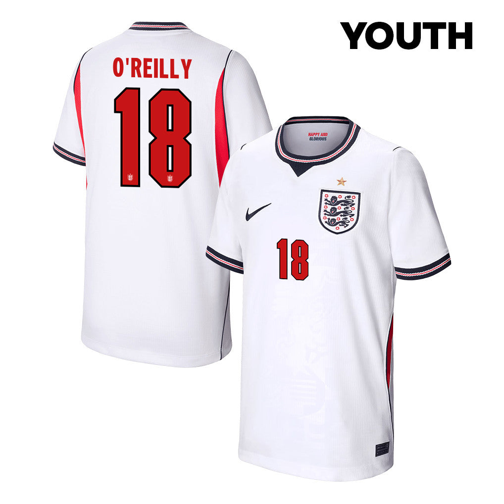 Nico O'Reilly 18 Youth England National Team 2026 Home Jersey - White