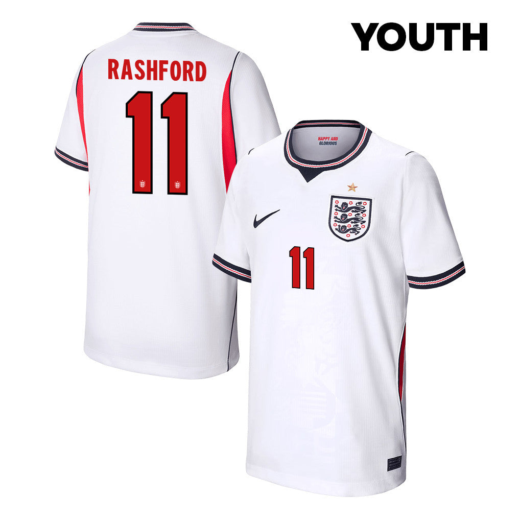 Marcus Rashford 11 Youth England National Team 2026 Home Jersey - White
