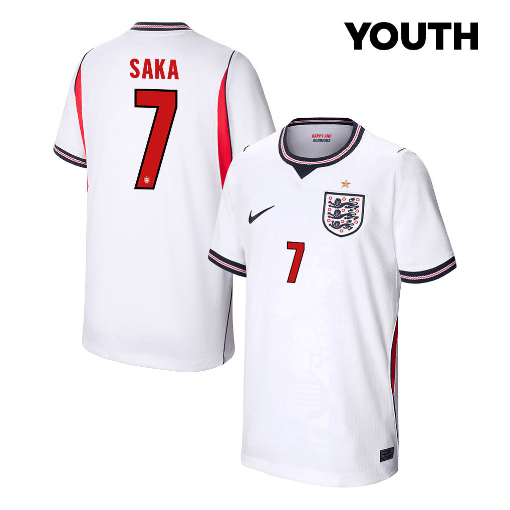 Bukayo Saka 7 Youth England National Team 2026 Home Jersey - White