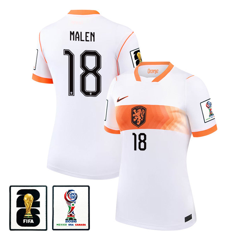 Donyell Malen 18 Women's Netherlands National Team 2026 Away Jersey - White
