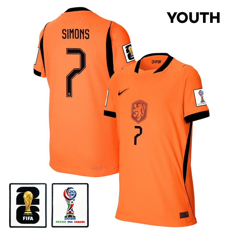 Xavi Simons 7 Youth Netherlands National Team 2026 Home Jersey - Orange