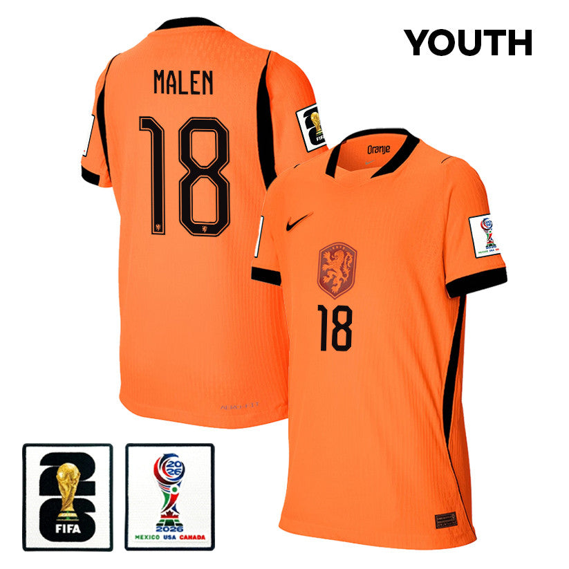 Donyell Malen 18 Youth Netherlands National Team 2026 Home Jersey - Orange