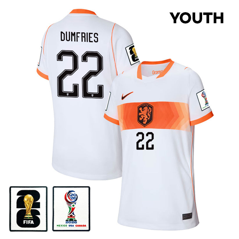 Denzel Dumfries 22 Youth Netherlands National Team 2026 Away Jersey - White