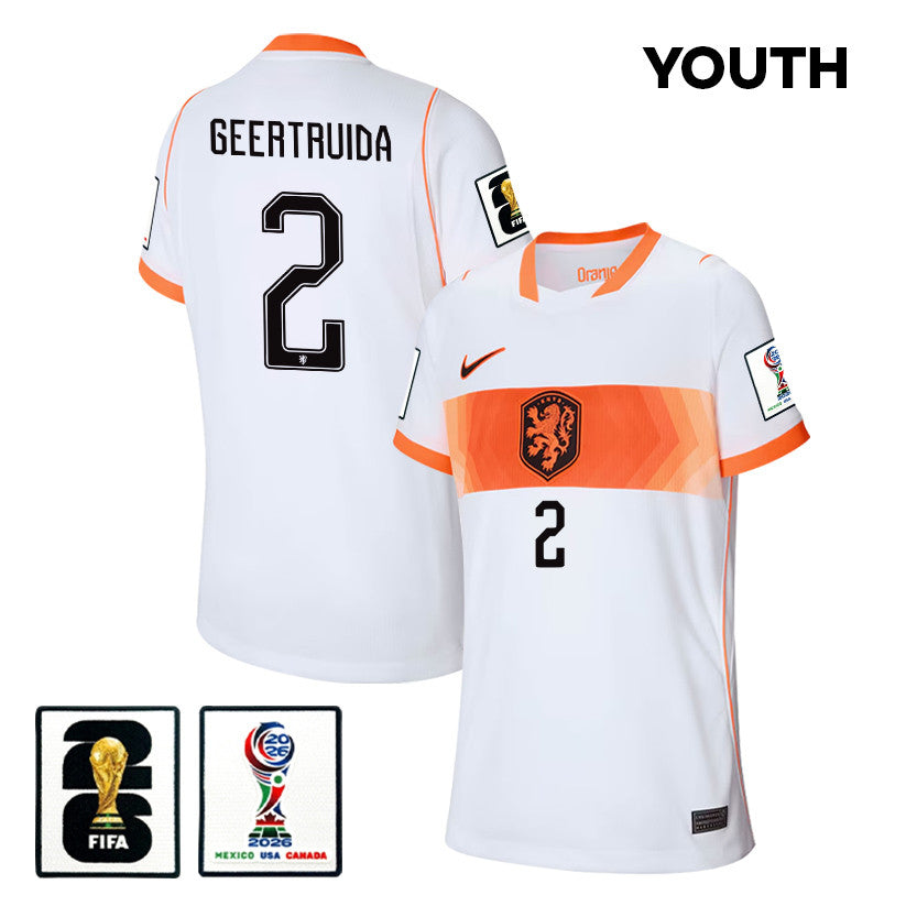 Lutsharel Geertruida 2 Youth Netherlands National Team 2026 Away Jersey - White