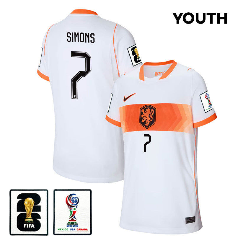 Xavi Simons 7 Youth Netherlands National Team 2026 Away Jersey - White