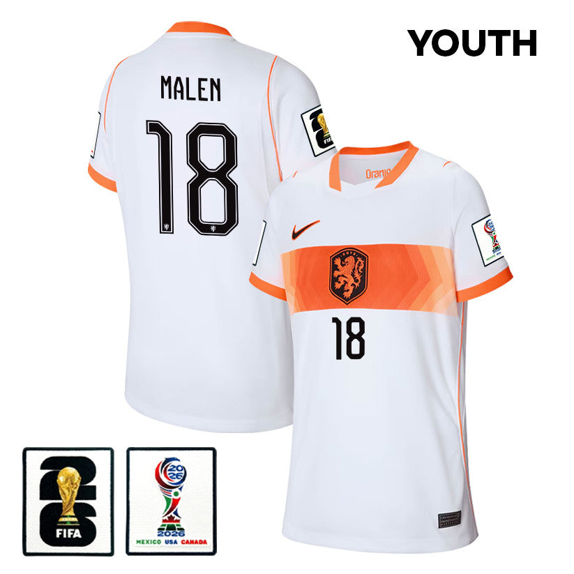 Donyell Malen 18 Youth Netherlands National Team 2026 Away Jersey - White
