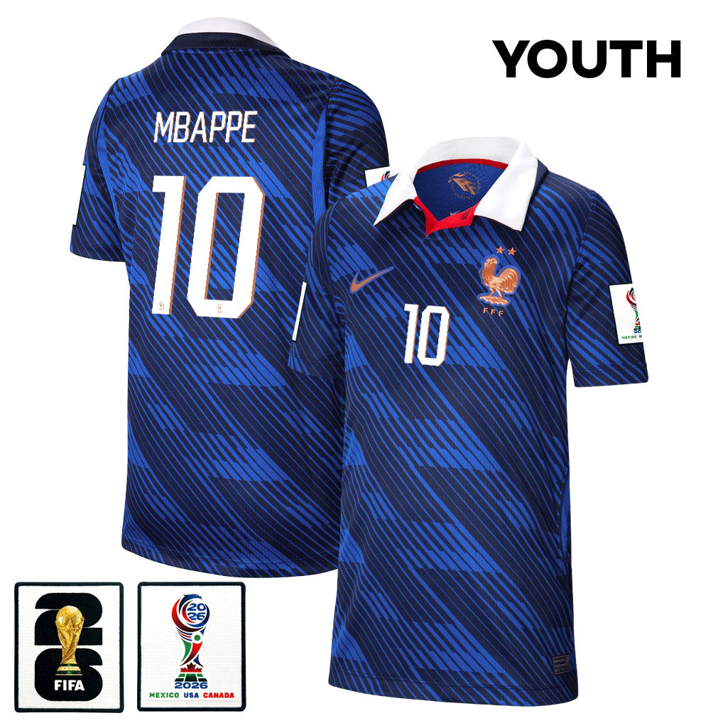 Kylian Mbappé 10 Youth France National Team 2026 Home Jersey - Blue