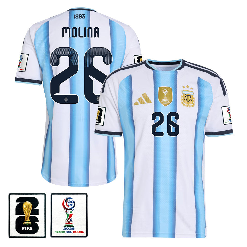 Nahuel Molina 26 Argentina National Team 2026 x World Cup Patch Home Jersey - White, Men