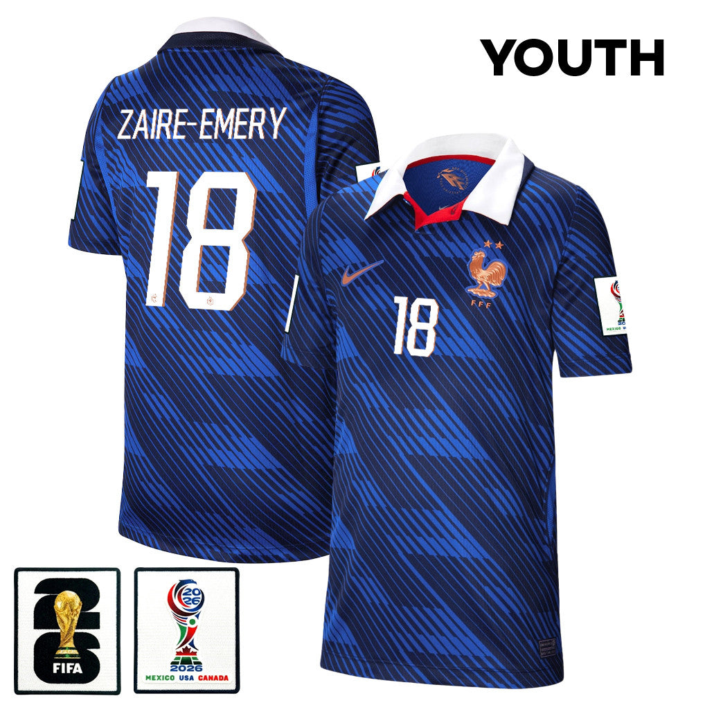 Warren Zaïre-Emery 18 Youth France National Team 2026 Home Jersey - Blue