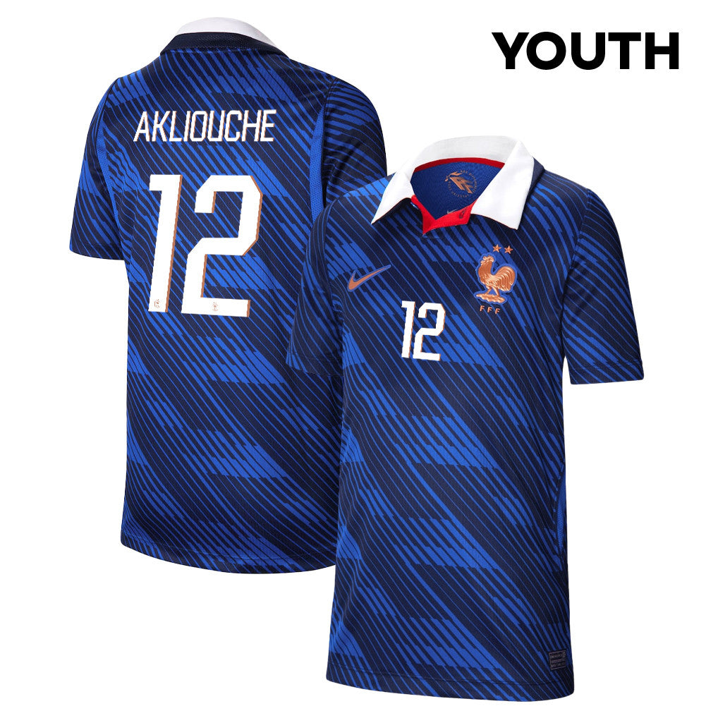 Maghnes Akliouche 12 Youth France National Team 2026 Home Jersey - Blue
