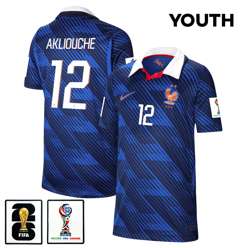 Maghnes Akliouche 12 Youth France National Team 2026 Home Jersey - Blue