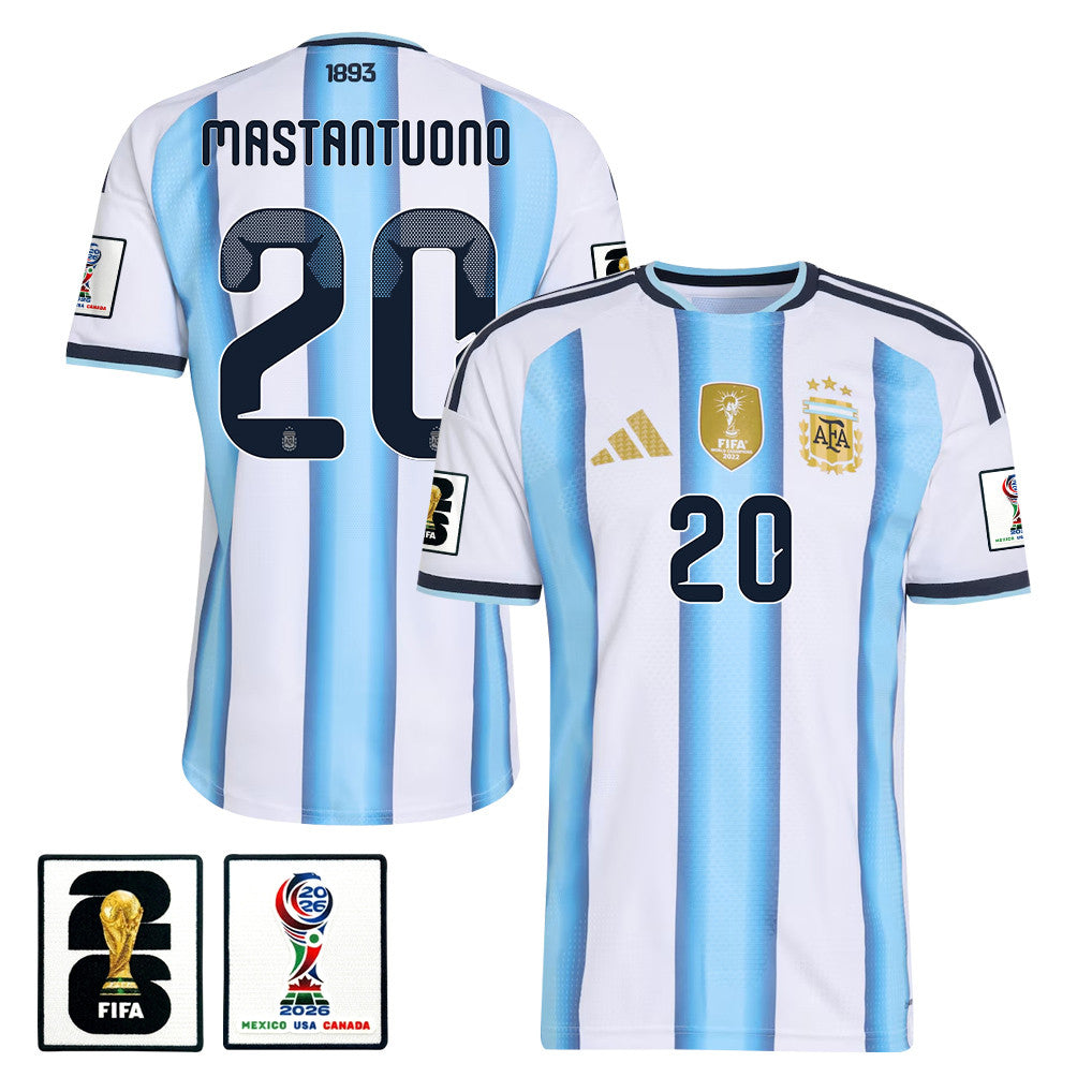 Franco Mastantuono 20 Argentina National Team 2026 x World Cup Patch Home Jersey - White, Men