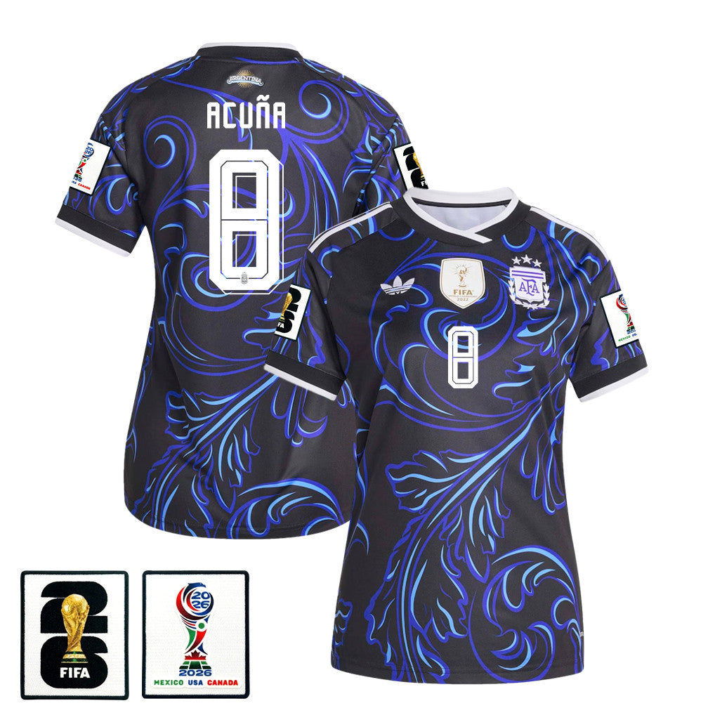 Marcos Acuña 8 Women's Argentina National Team 2026 Away Jersey - Black