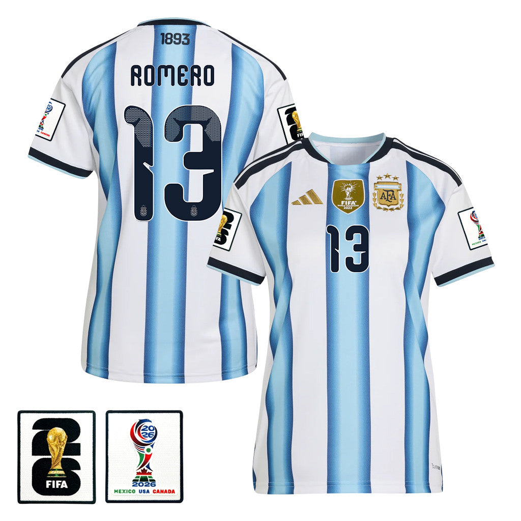 Cristian Romero 13 Women's Argentina National Team 2026 Home Jersey - White