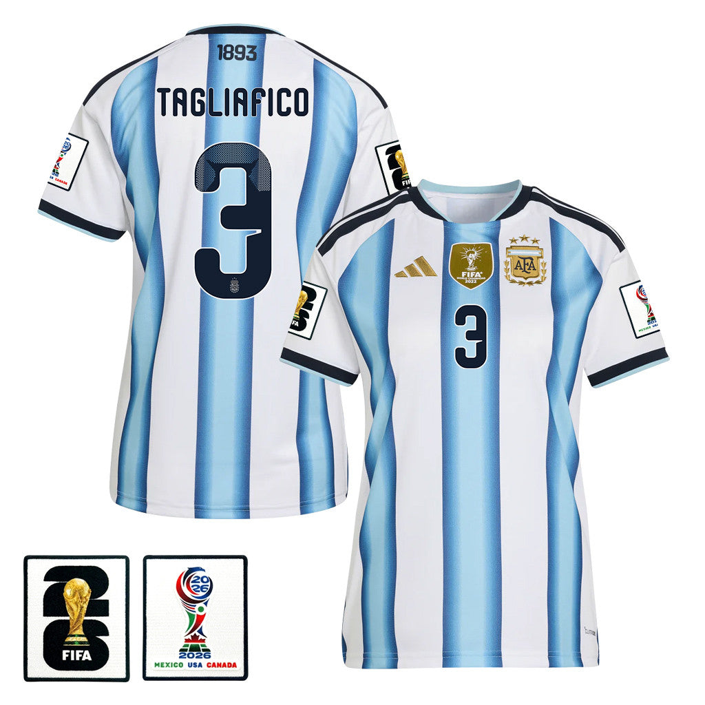 Nicolás Tagliafico 3 Women's Argentina National Team 2026 Home Jersey - White